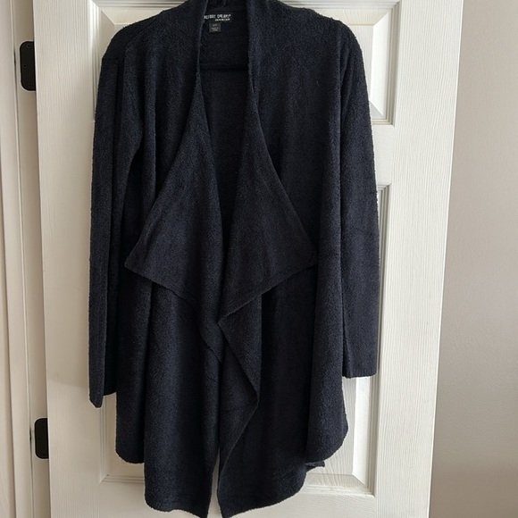 Barefoot Dreams CozyChic Lite Black Waterfall Open Front Cardigan - Picture 1 of 10